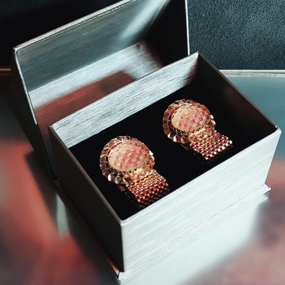 1970s Designer Dante Pink Crystal Checkerboard Faceted Vintage Cufflinks 2116 - Picture 4 of 5